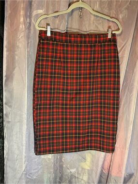 Collectif London Red, Navy, Green Plaid Pencil Skirt Pinup Retro Size 10